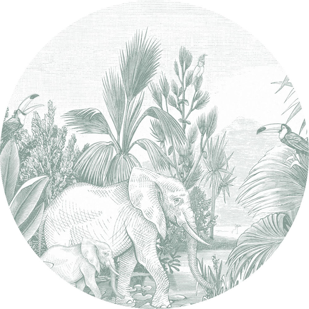 Self-adhesive round wall mural Jungle, elephants 159076, diameter 70 cm, Forest Friends, Esta