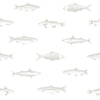 Non-woven white wallpaper with silver fish 138966, Regatta Crew, Esta