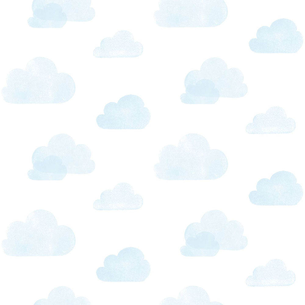 Non-woven white wallpaper with blue clouds 138930, Little Bandits, Esta