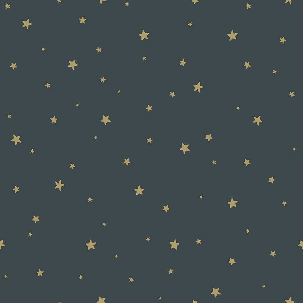 Gray-blue non-woven wallpaper with golden stars 139261, Forest Friends, Esta