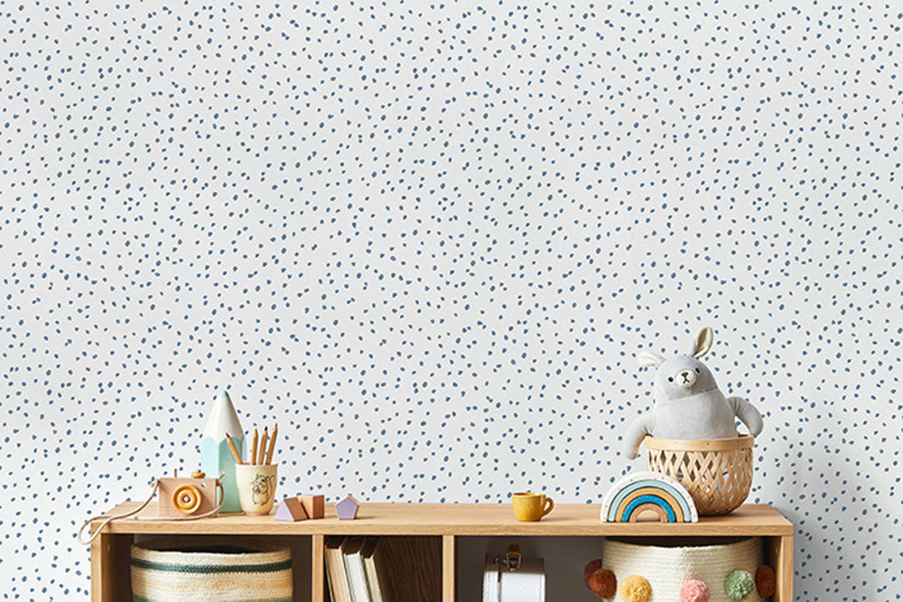 Non-woven children's white wallpaper with blue spots L99301, My Kingdom, Ugépa