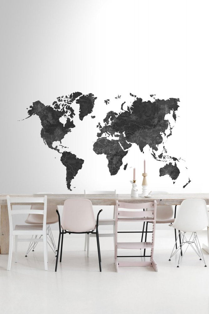 Non-woven black maps wall murals158941, 300x300cm, Black & White, Esta