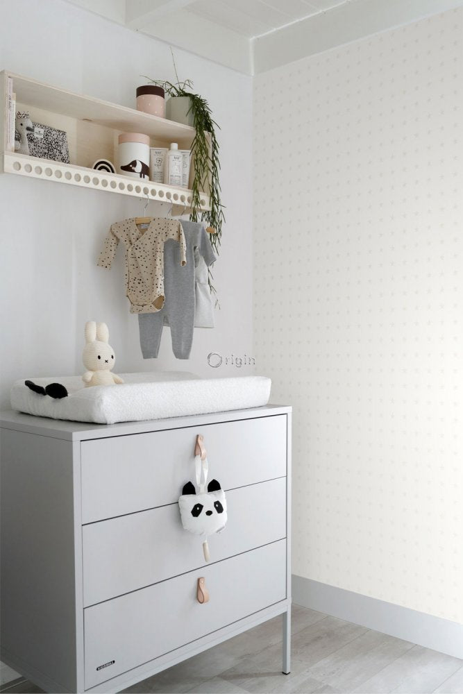 White non-woven wallpaper with beige stars 346828, Precious, Origin