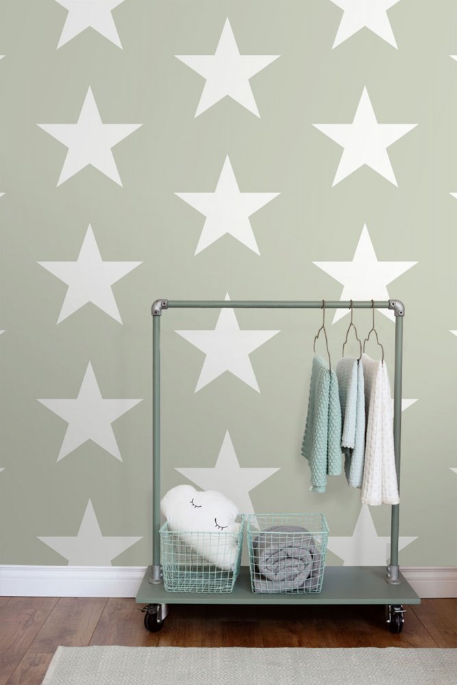 Teal non-woven wallpaper with white stars 138948, Regatta Crew, Esta Home