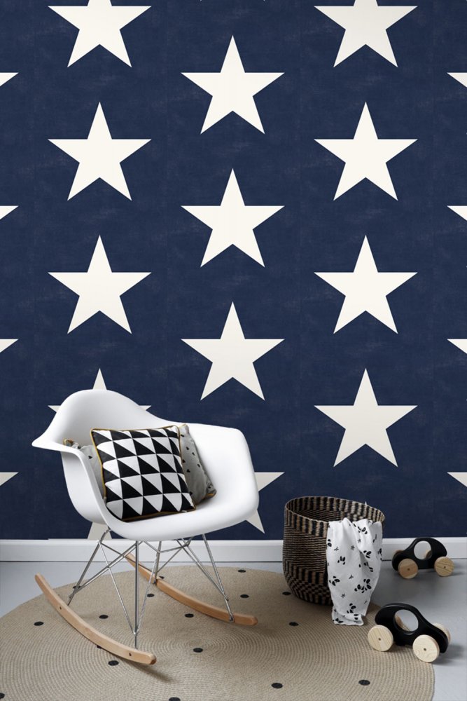 Dark blue non-woven wallpaper with white stars 136454, Regatta Crew, Esta Home