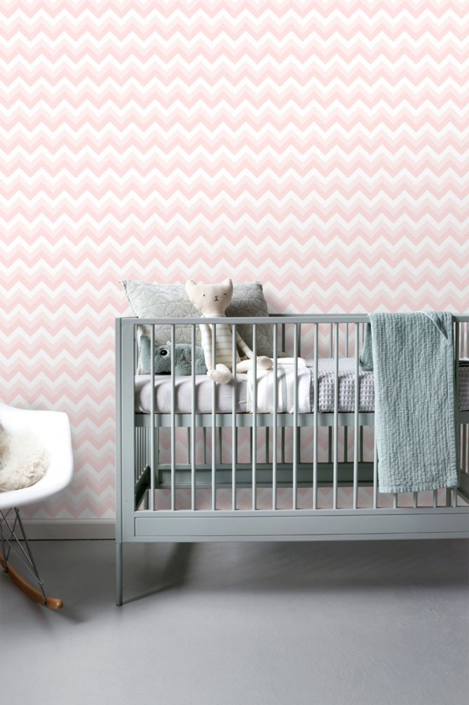 White-pink non-woven wallpaper, geometric zigzag pattern 128857, Little Bandits, Esta