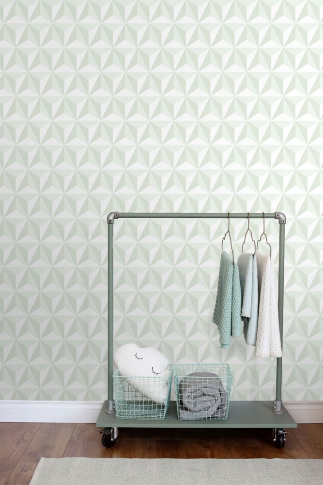 Green-white non-woven wallpaper 3D star pattern 138913, Little Bandits, Esta