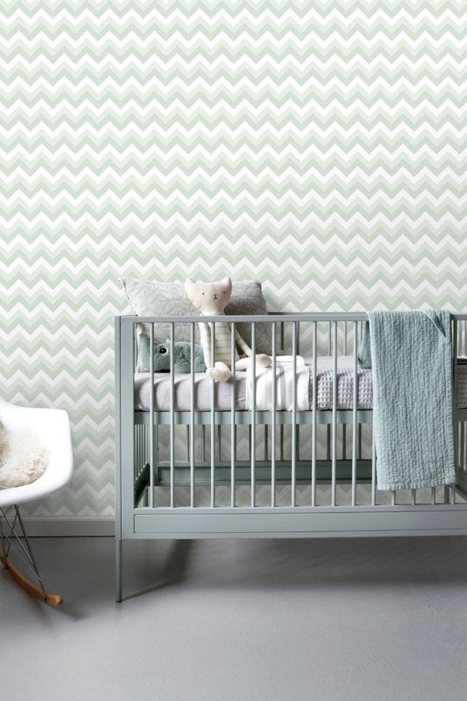 White-green non-woven wallpaper, geometric zig zag pattern 128858, Little Bandits, Esta