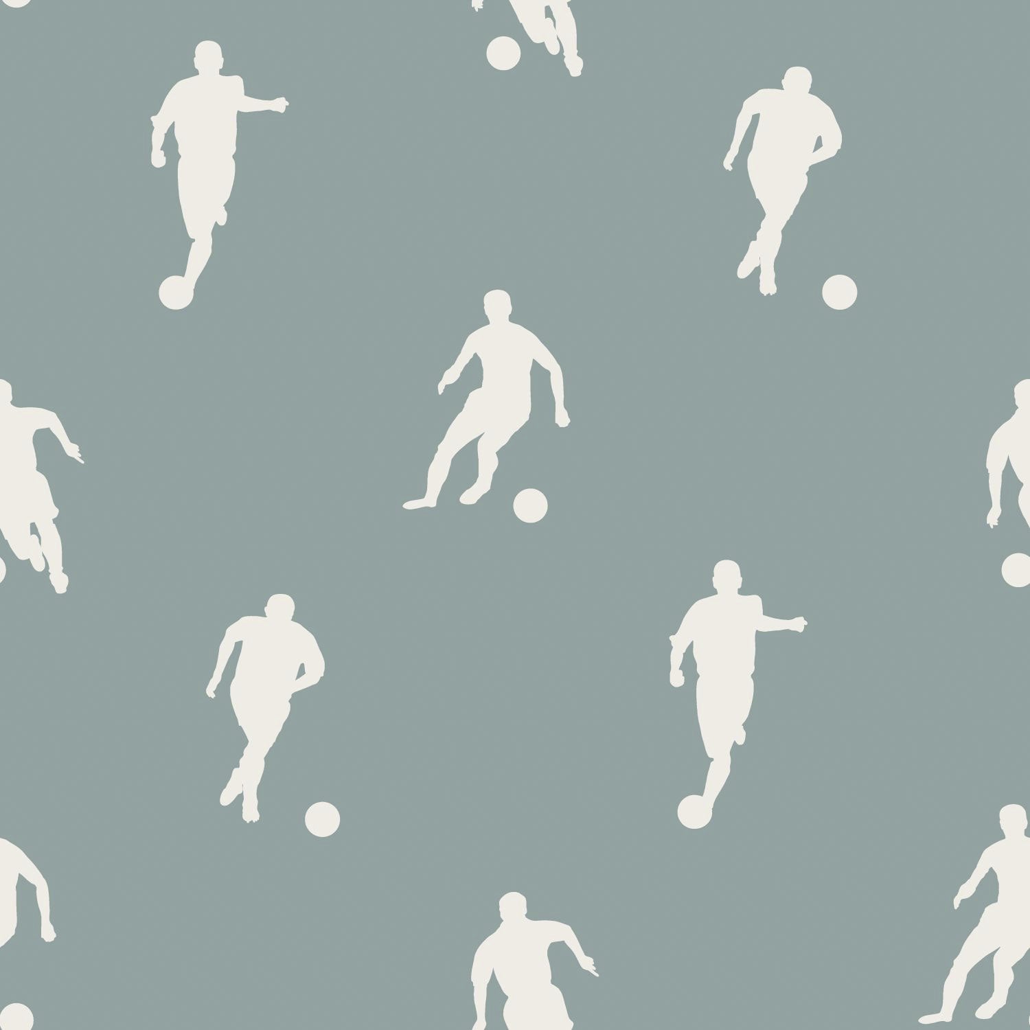 Blue-green wallpaper with soccer players, 139506, To the Moon and Back, Esta Home