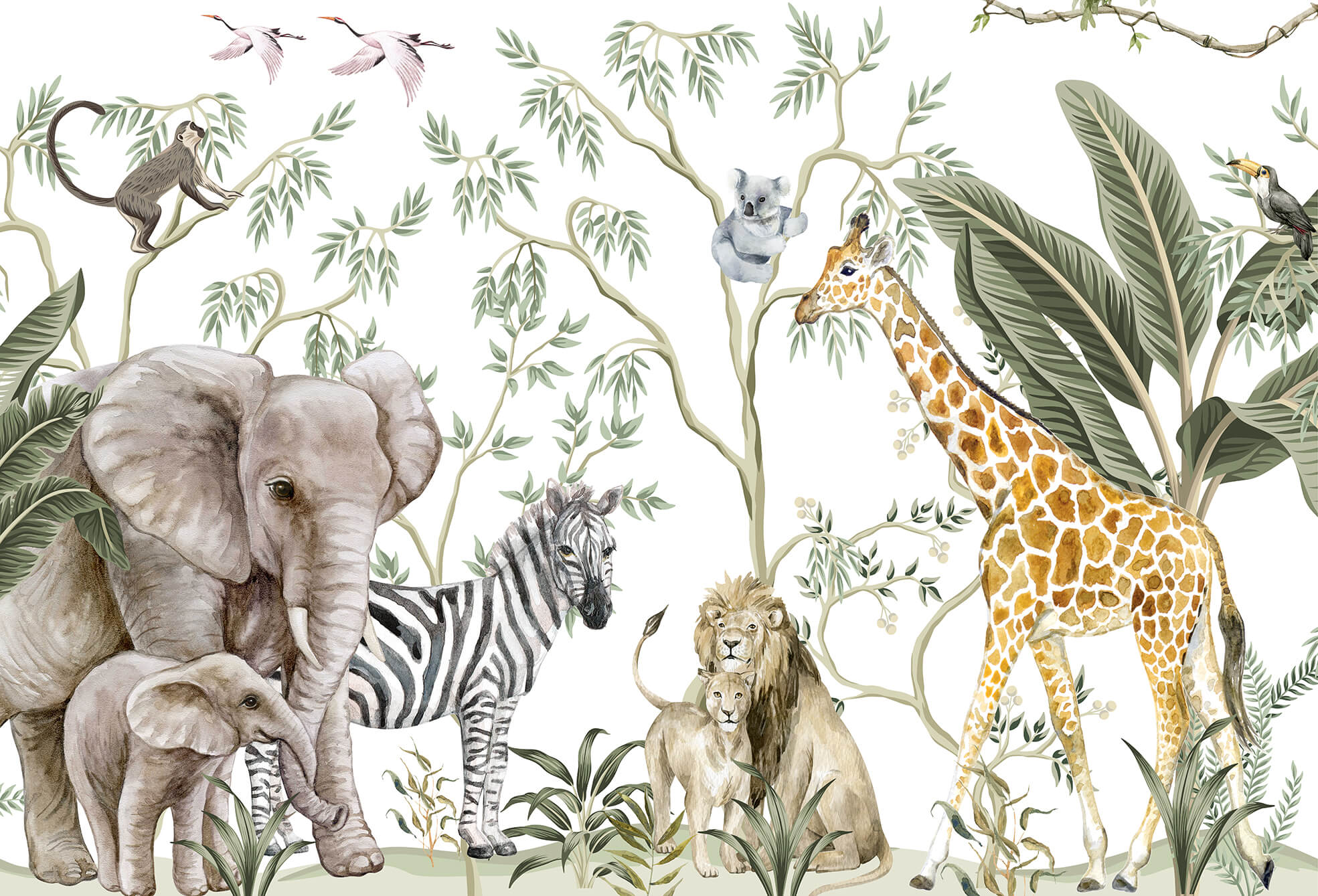 Marvelous Safari Animals And Trees Kids Room Wallpaper Mural