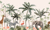 Colorful Drawn Palm Trees Animals Wallpaper Mural