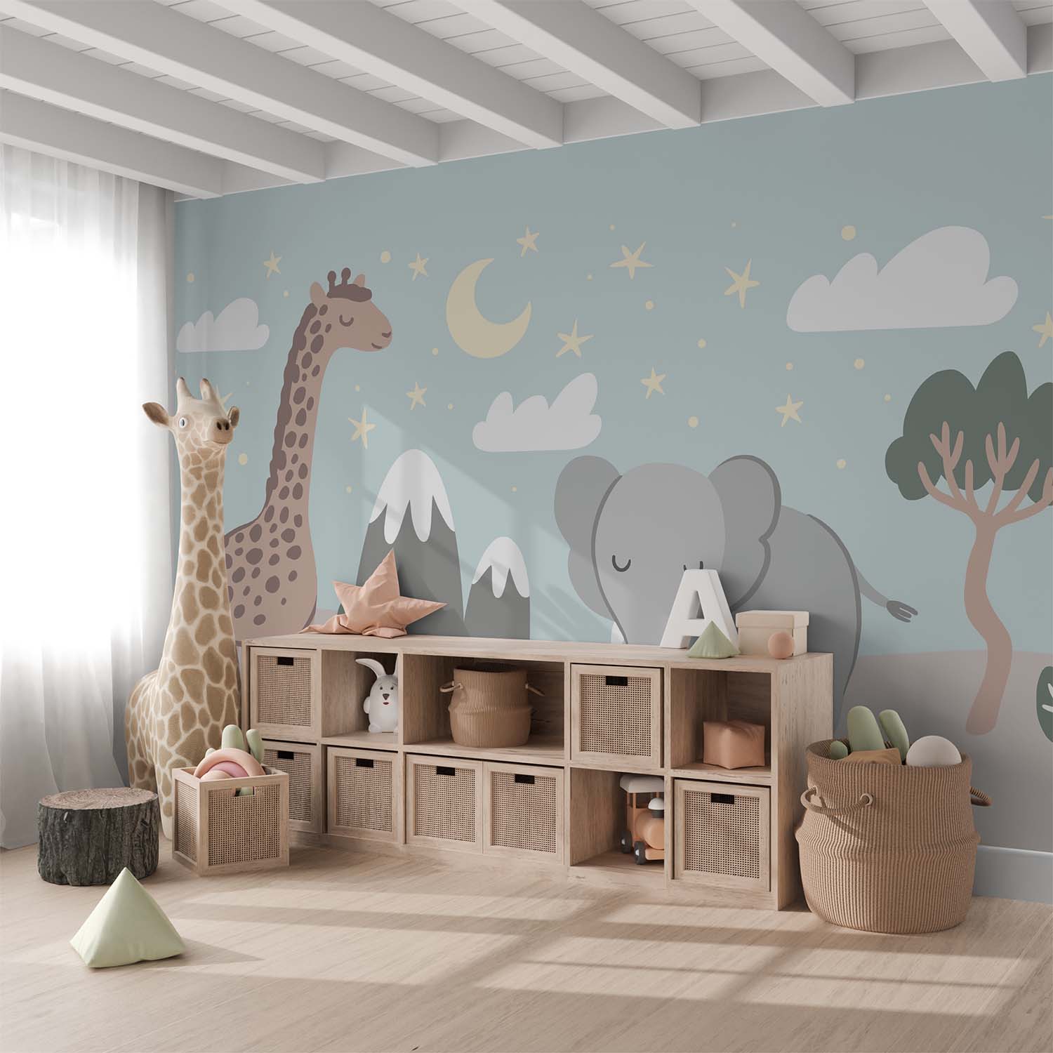 Fairy Night Animals Cartoon Wallpaper Mural