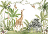 Giraffe and Zebras Watercolor Wallpaper Mural