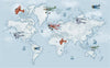 Load image into Gallery viewer, Blue World Map With Planes Wallpaper Mural