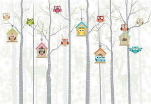 Cartoon Owls Forest Wallpaper Mural