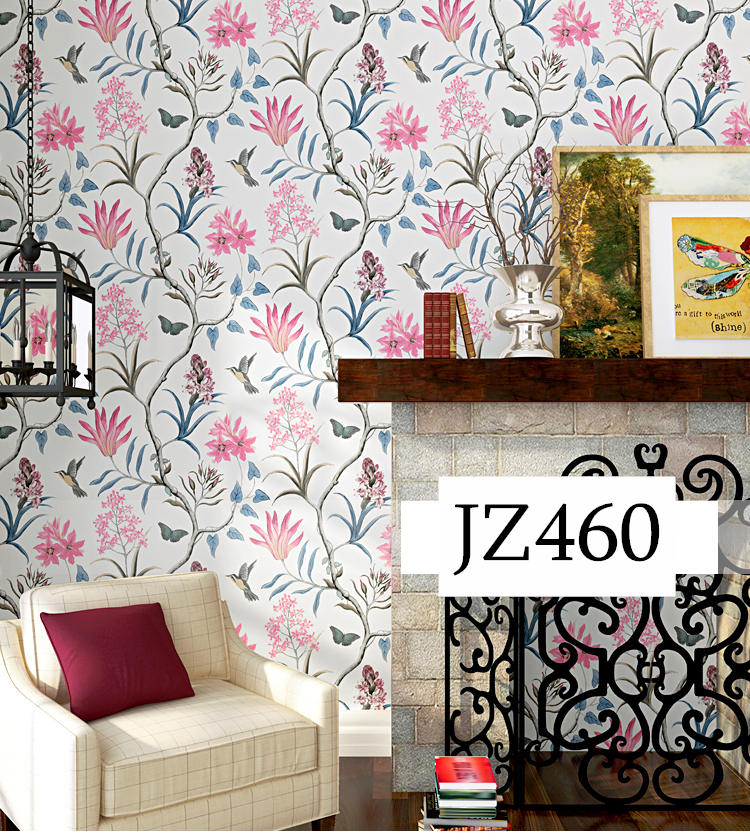 Pink Floral Birds And Butterflies Peel and Stick Wallpaper