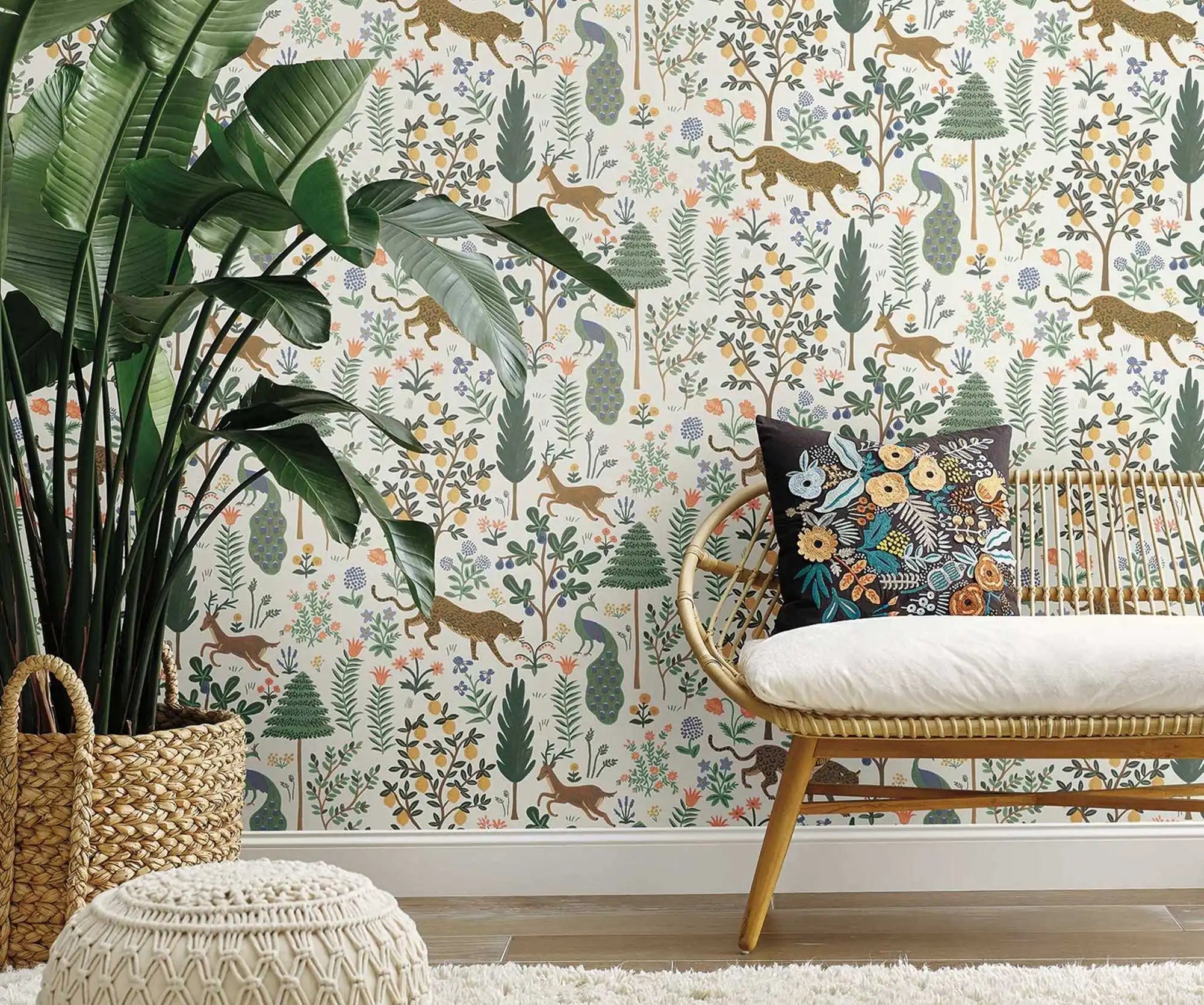 Menagerie Leopard Peacock and Deer Non-Woven Wallpaper