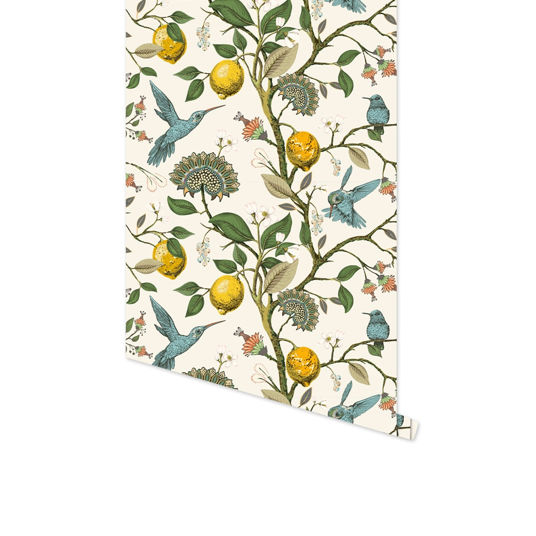 Blue Birds And Citruses Self-Adhesive Wallpaper