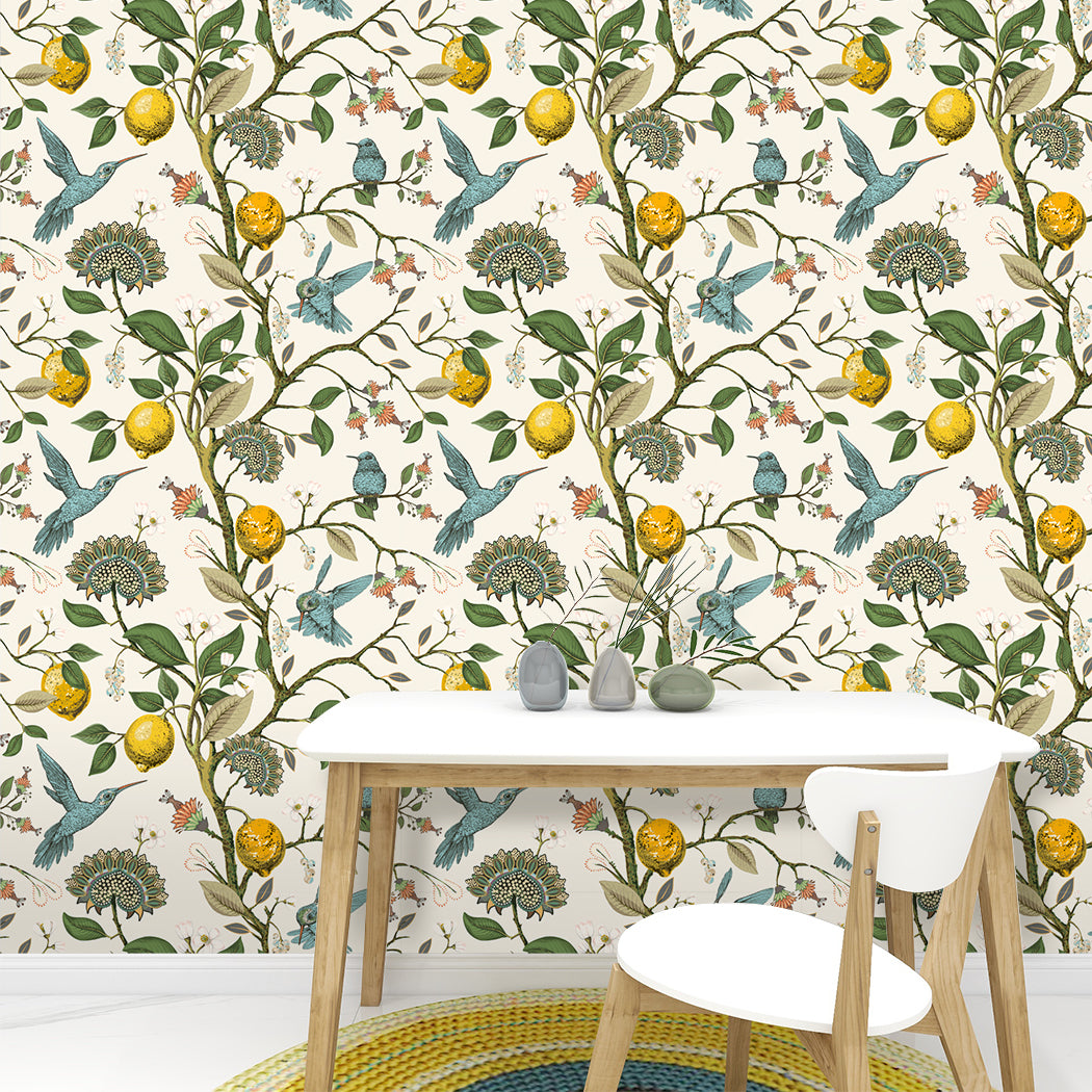 Blue Birds And Citruses Self-Adhesive Wallpaper