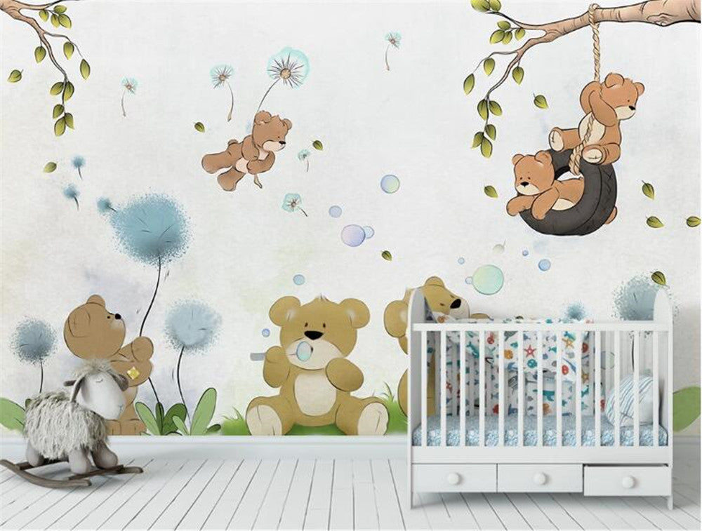 Minimalist Teddy Bears Wallpaper Mural