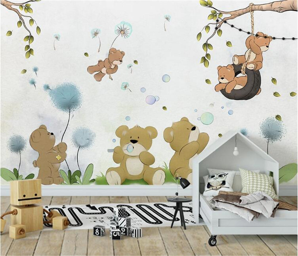 Minimalist Teddy Bears Wallpaper Mural