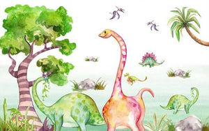 Nordic Minimalist Hand-painted Dinosaurs Wallpaper Mural