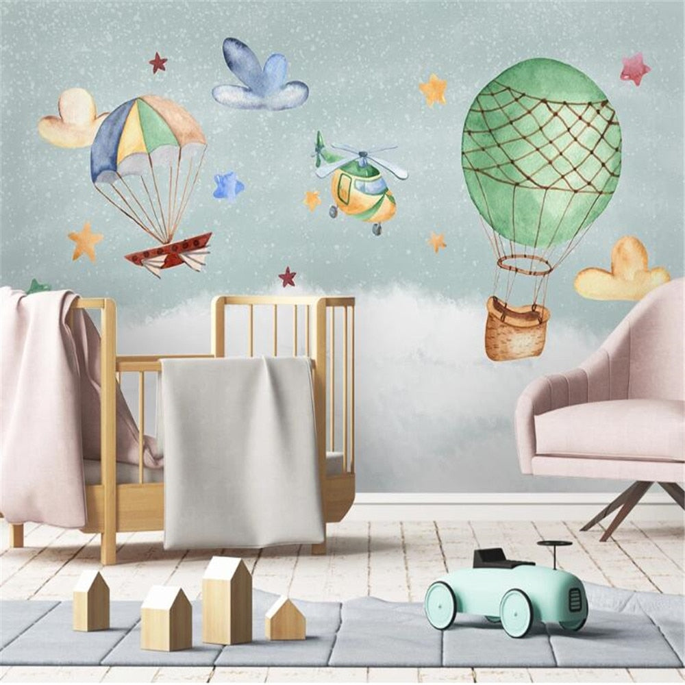 Cartoon Helicopter And Balloon Wallpaper Mural