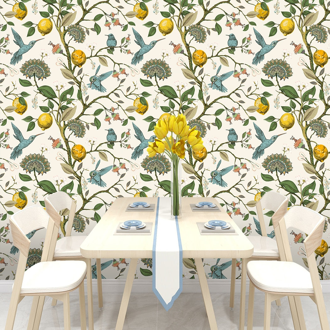 Blue Birds And Citruses Self-Adhesive Wallpaper