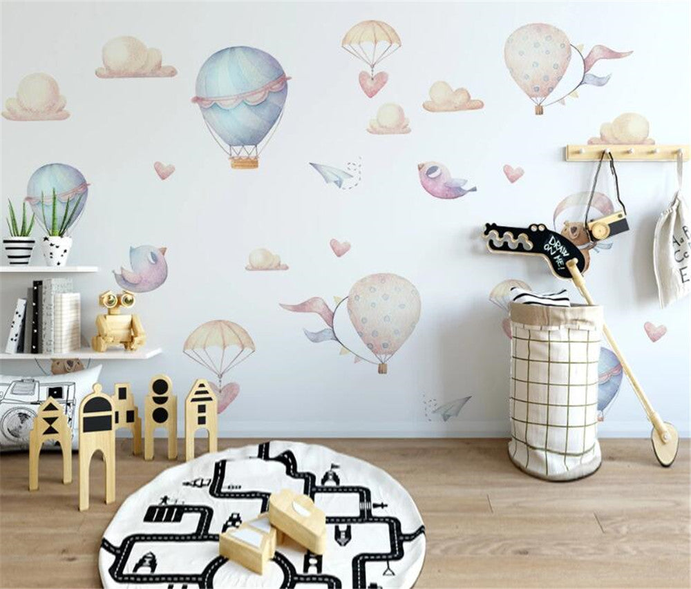 Minimalist Hot Air Balloon With Birds Wallpaper Mural