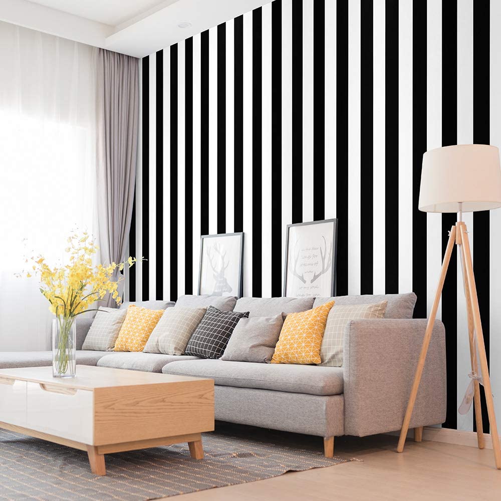 Black And White Straight Stripes Peel and Stick Wallpaper