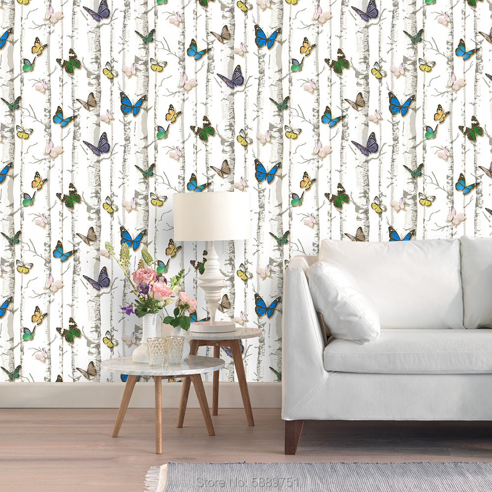 Butterflies in Forest Peel And Stick Wallpaper