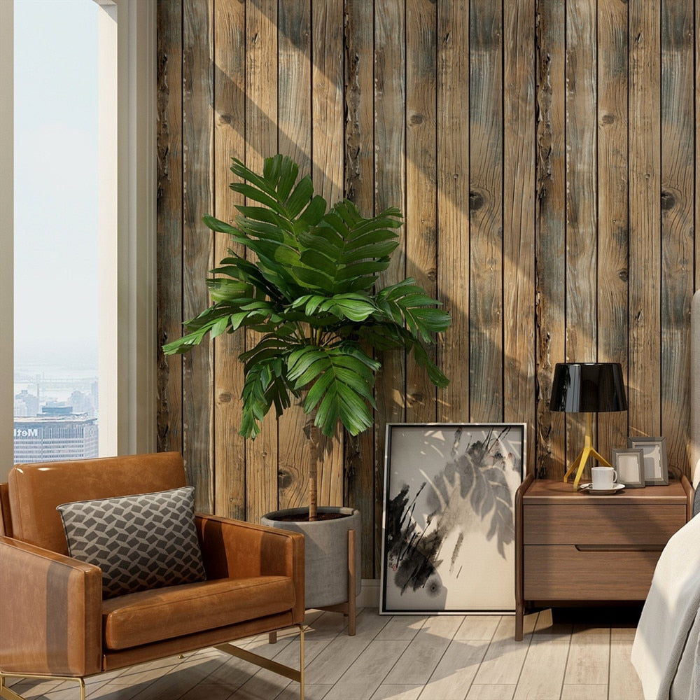 Retro Faux Wood Grain Peel and Stick Wallpaper