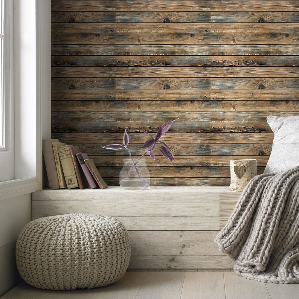 Retro Faux Wood Grain Peel and Stick Wallpaper