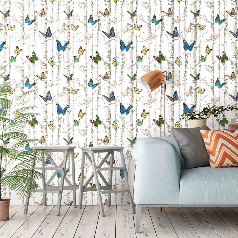 Butterflies in Forest Peel And Stick Wallpaper