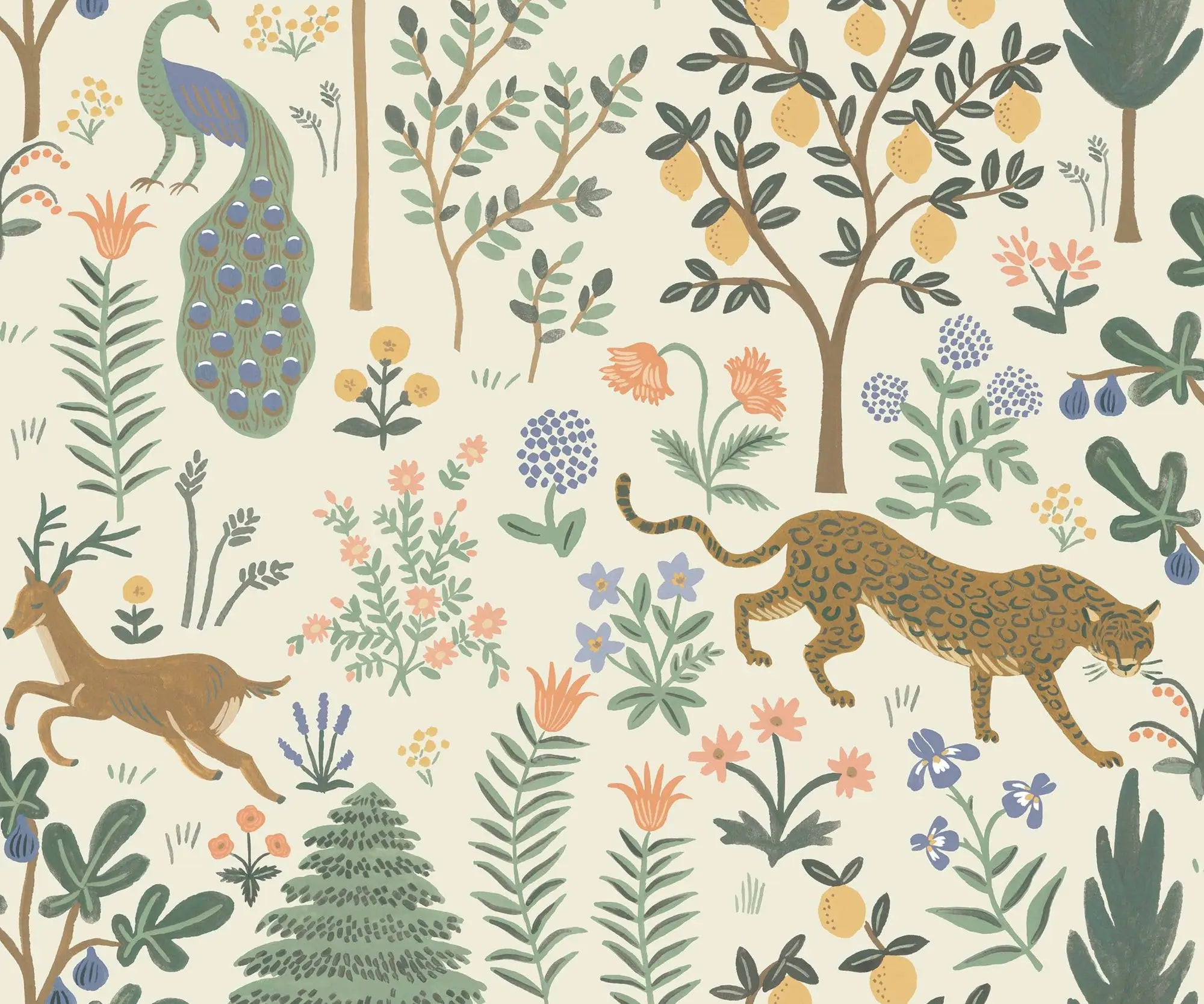 Menagerie Leopard Peacock and Deer Non-Woven Wallpaper