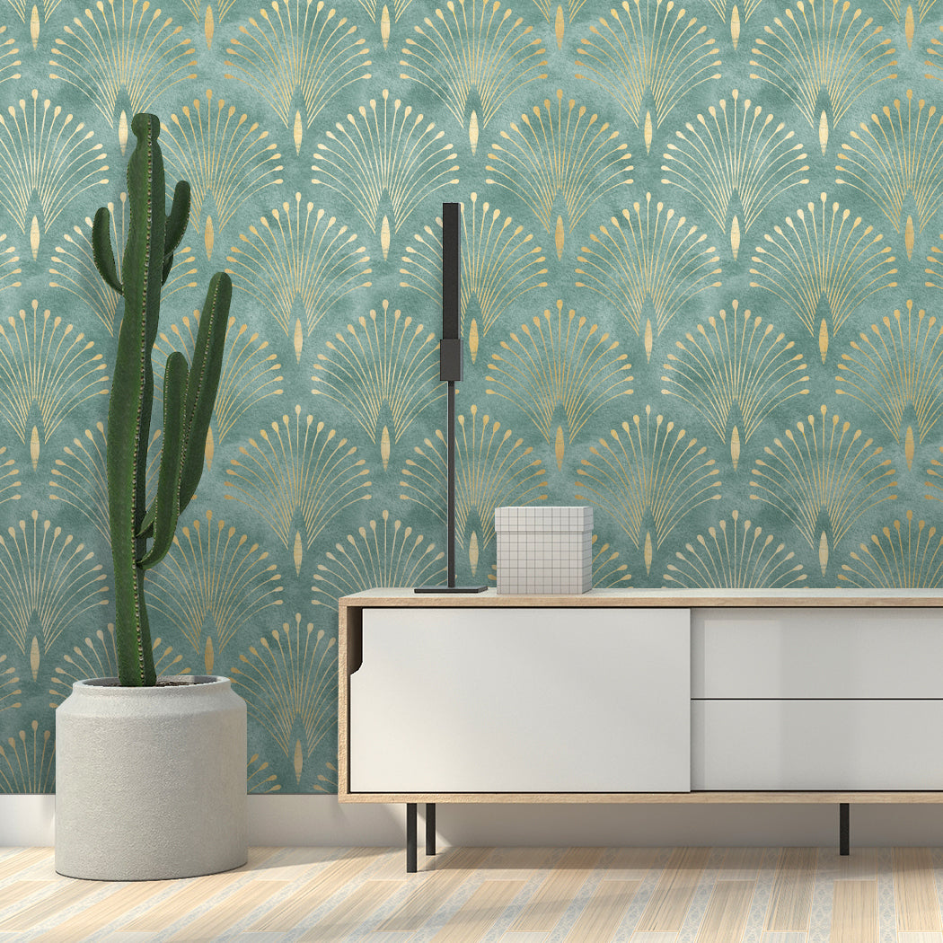 Geometric  Bloom Green Self-Adhesive Wallpaper