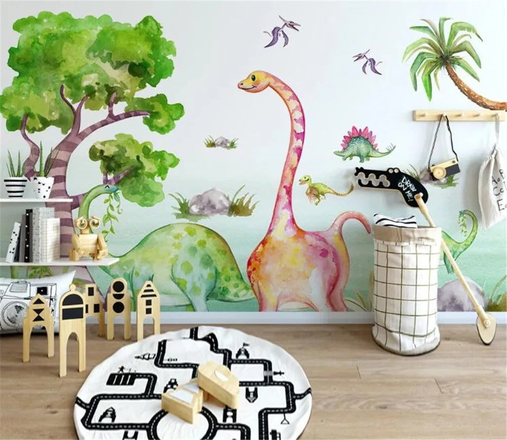 Nordic Minimalist Hand-painted Dinosaurs Wallpaper Mural