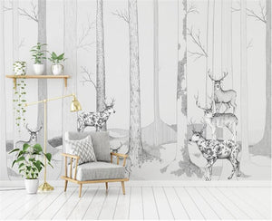Hand-Painted Forest With Deer Wallpaper Mural