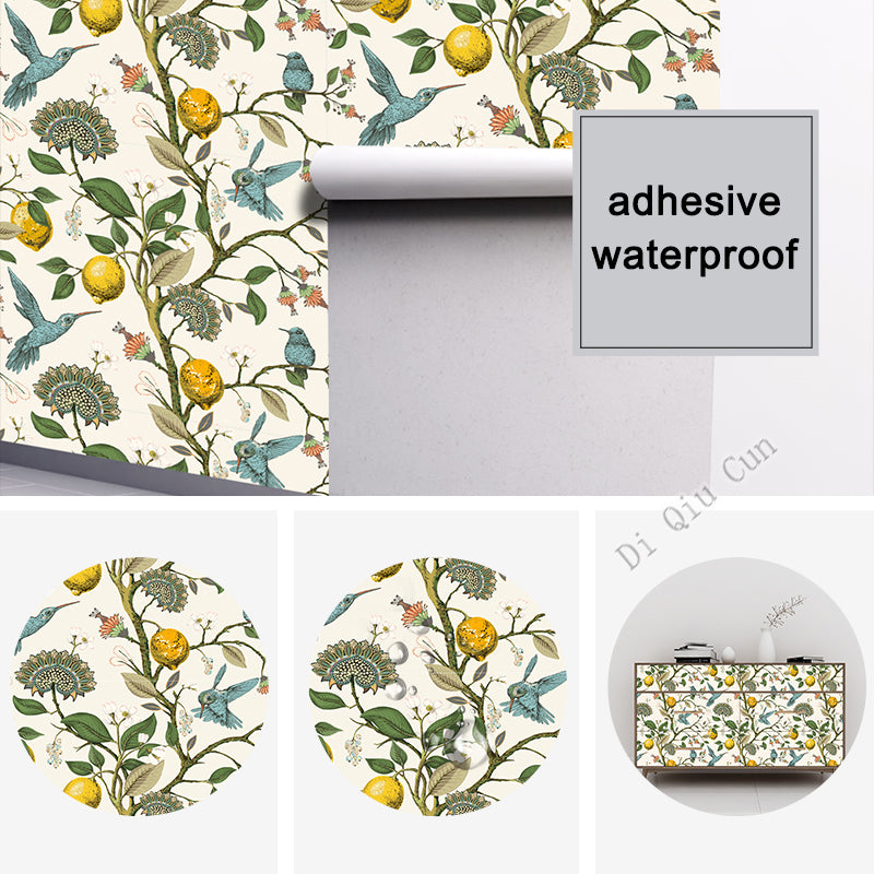 Blue Birds And Citruses Self-Adhesive Wallpaper
