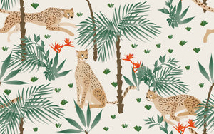 Leopards and Strelitzia Jungle Seamless Wallpaper