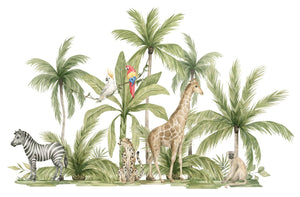 Painted Plam Trees Animals Wallpaper Mural