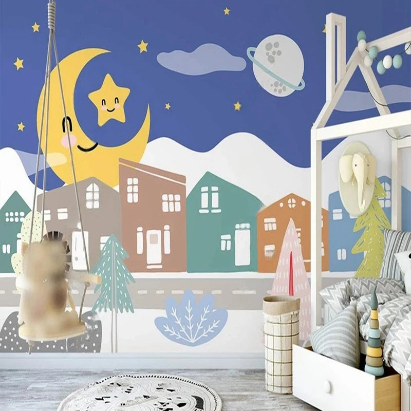 Cartoon House Town Nursery Wall Mural Wallpaper