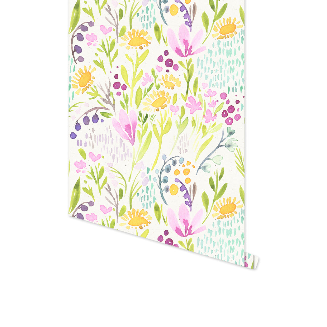 Watercolor Cheerful Flowers Peel And Stick Wallpaper