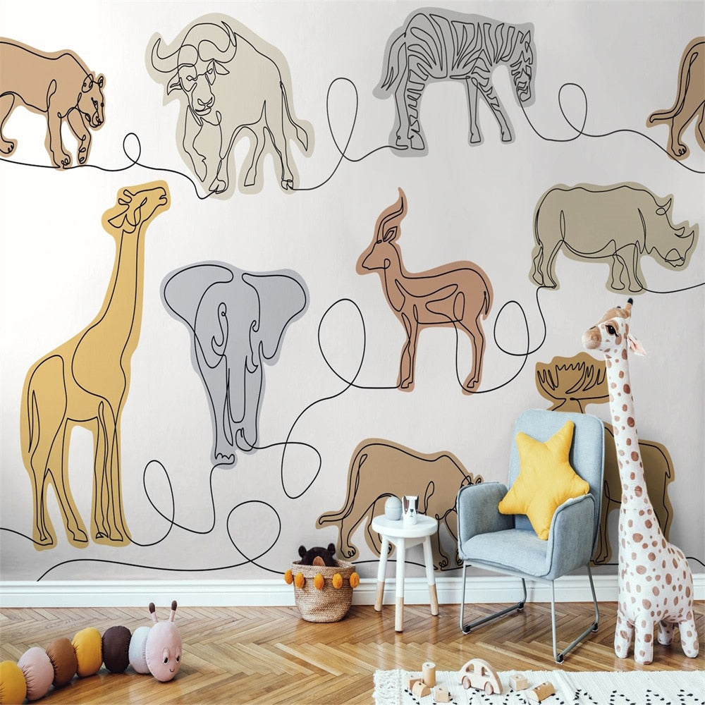 Safari Hand-Painted Animals Wallpapers Mural
