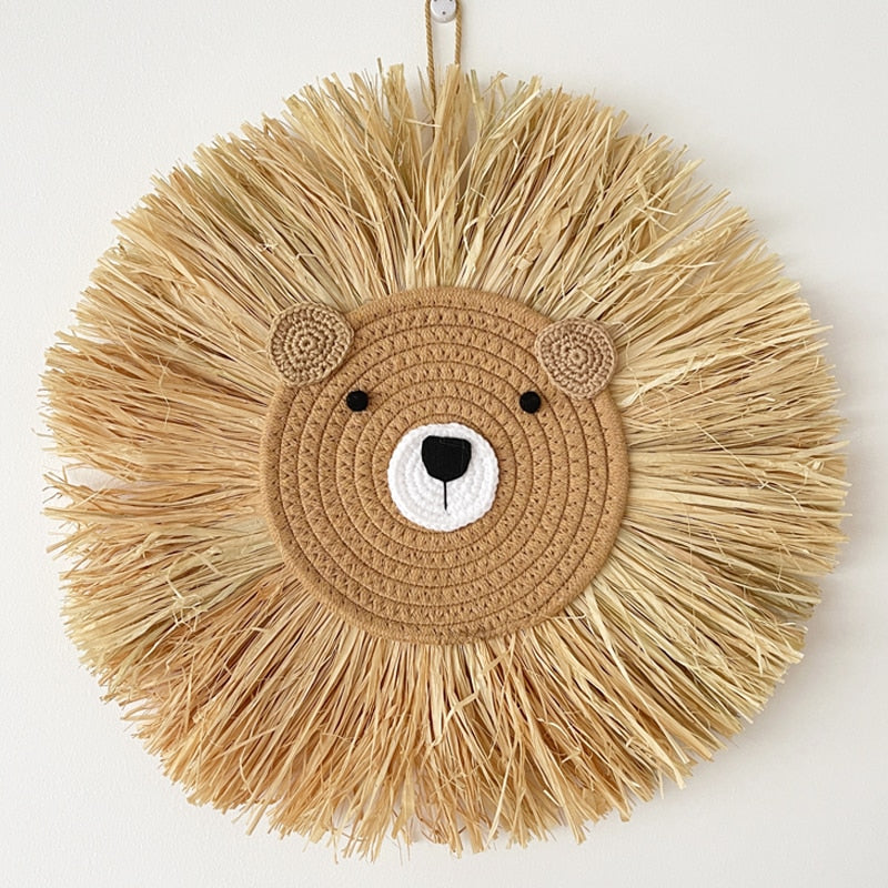 Straw & Woven Lion Wall Hanging
