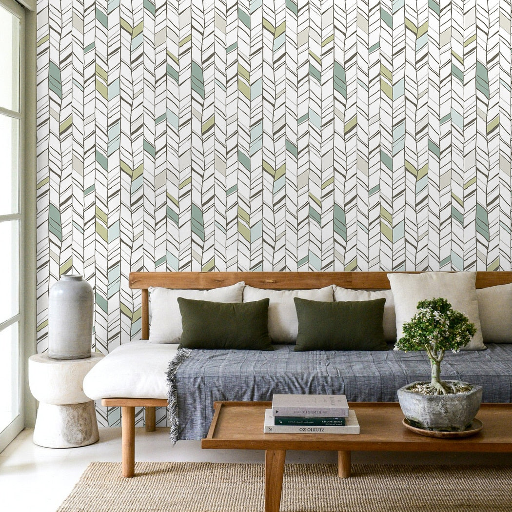 Modern Herringbone Stripes Peel And Stick Wallpaper