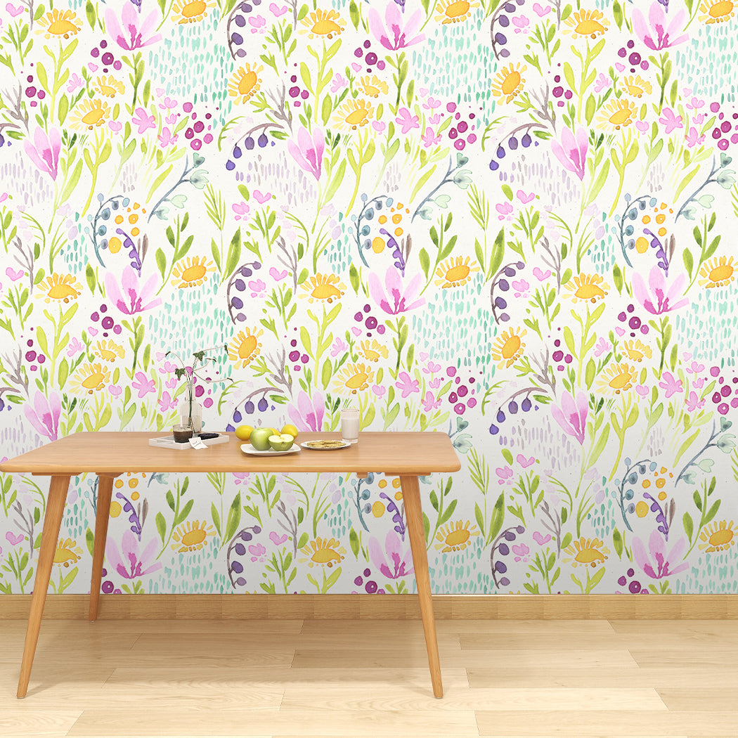 Watercolor Cheerful Flowers Peel And Stick Wallpaper