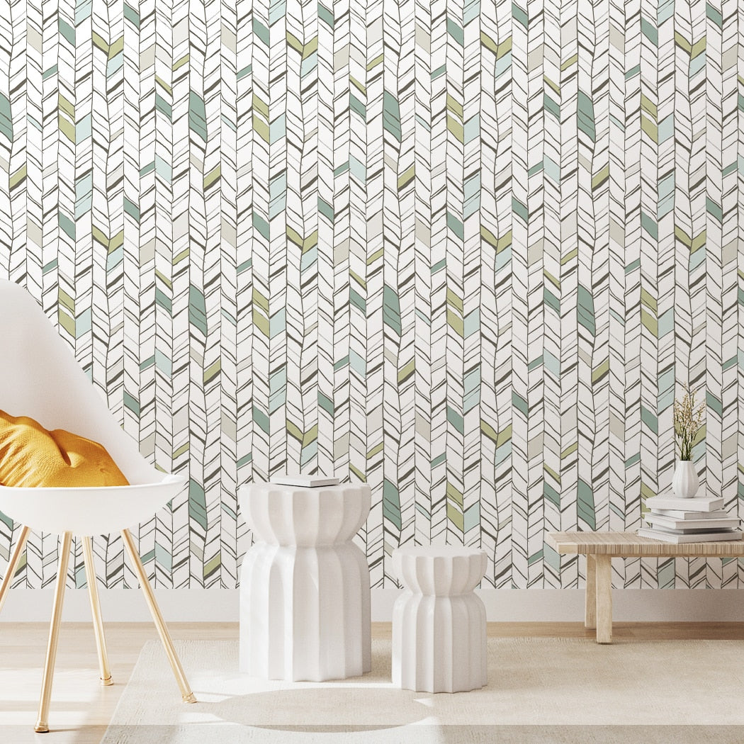 Modern Herringbone Stripes Peel And Stick Wallpaper