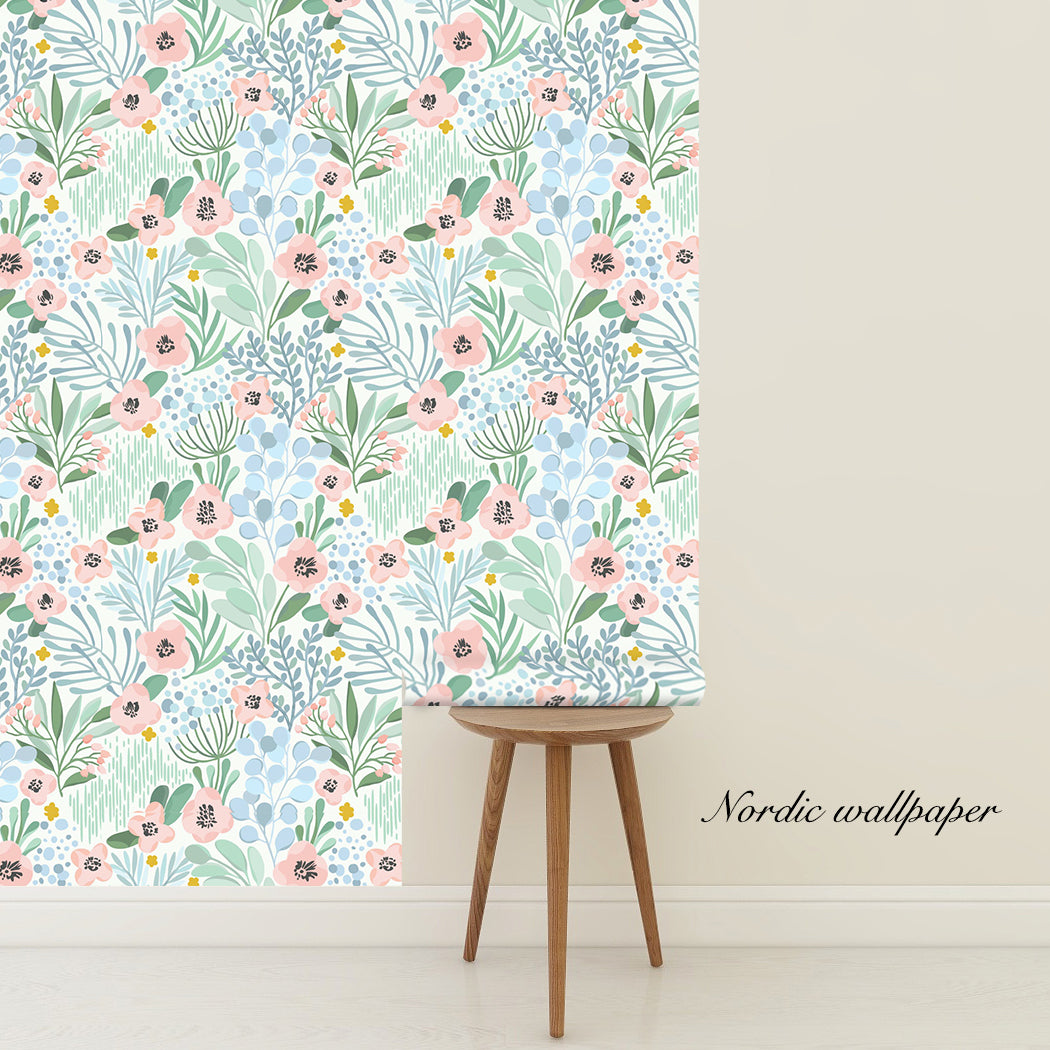 Watercolor Cheerful Flowers Peel And Stick Wallpaper