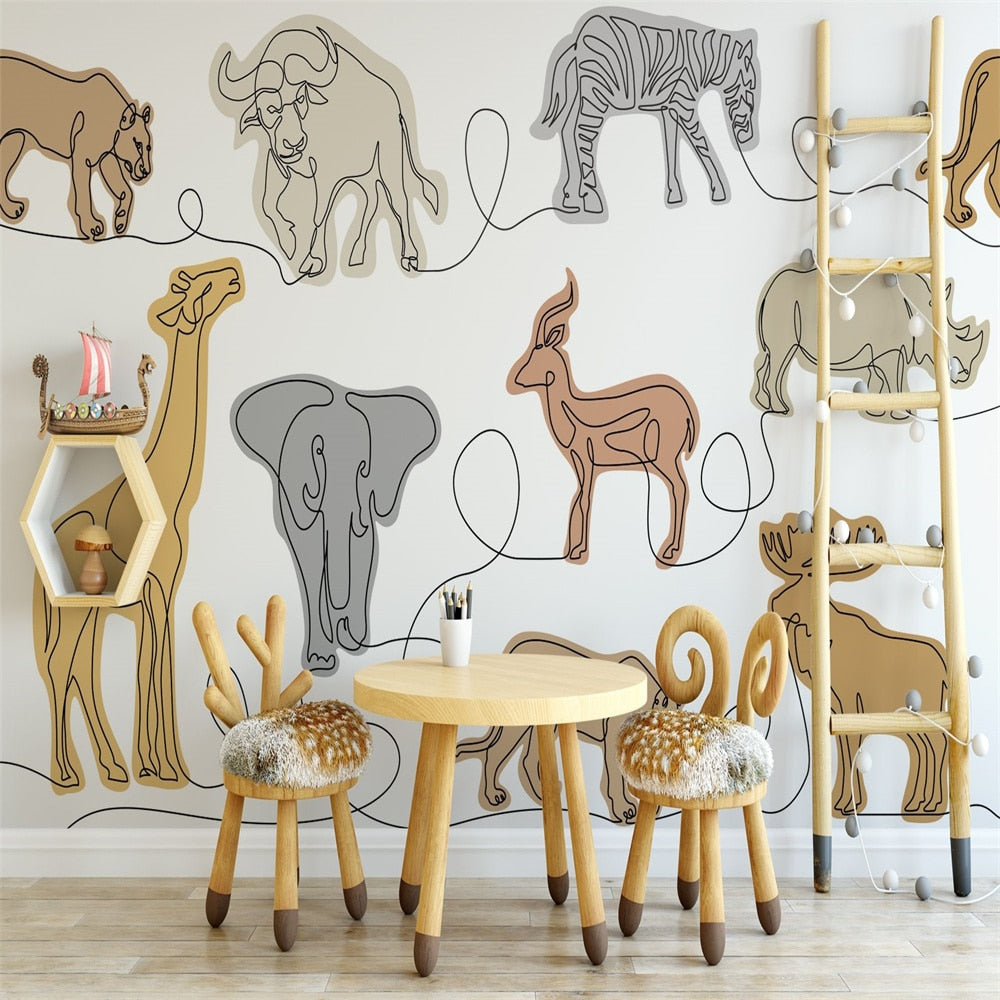 Safari Hand-Painted Animals Wallpapers Mural
